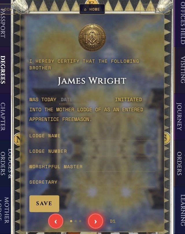 Masonic Passport initiation certificate page