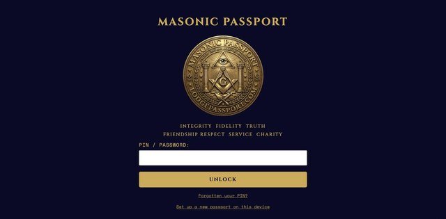 Masonic Passport app lock screen